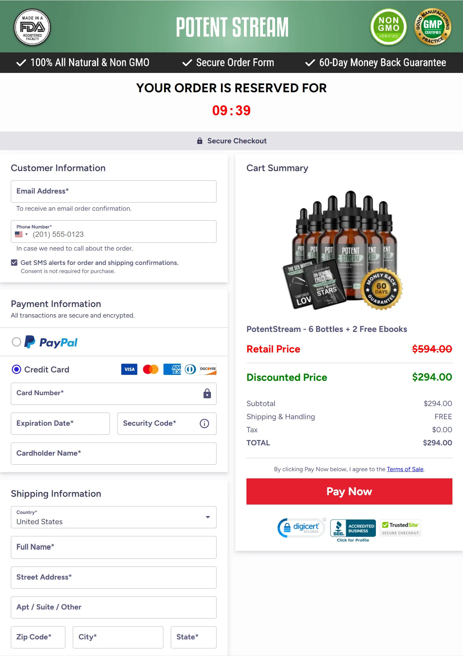 PotentStream checkout page